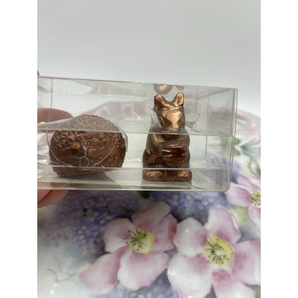 NEW MINI TAPER SQUIRREL AND ACORN CANDLE HOLDER SET OF 2‎ COPPER COLOR  ALUMINUM